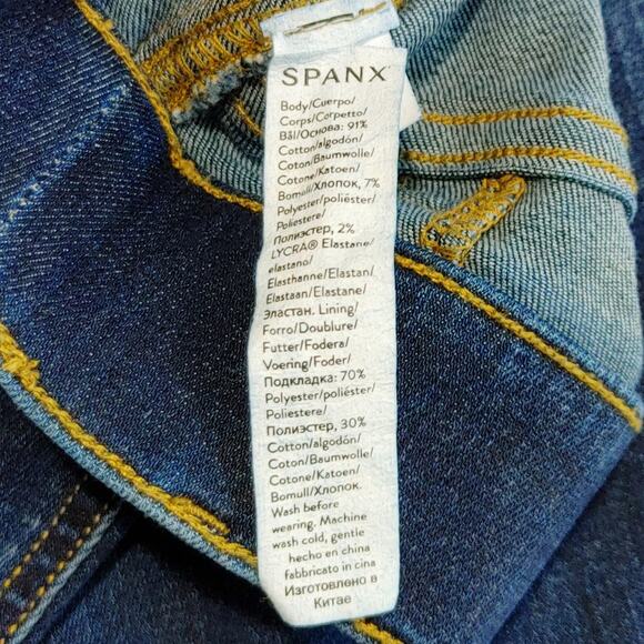 Spanx Flare Jeans High Waist Slim Fit Stretch Midnight Shade Blue Womens Size L - Picture 6 of 9